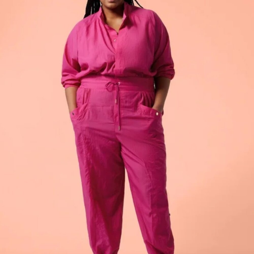NWOT Athleta x Alicia Keys Nylon Utility Jumpsuit Hot Pink 24 24W 2X 3X - Picture 4 of 16